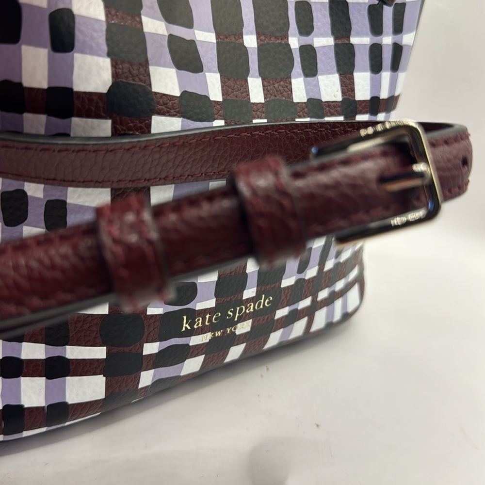 Kate Spade Eva Bucket small crossbody  Bag Purple Multi plaid - Picture 13 of 15